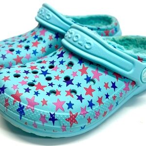 Crocs Kids Classic Printed Lined Clogs Ice Blue & Stars Size 1